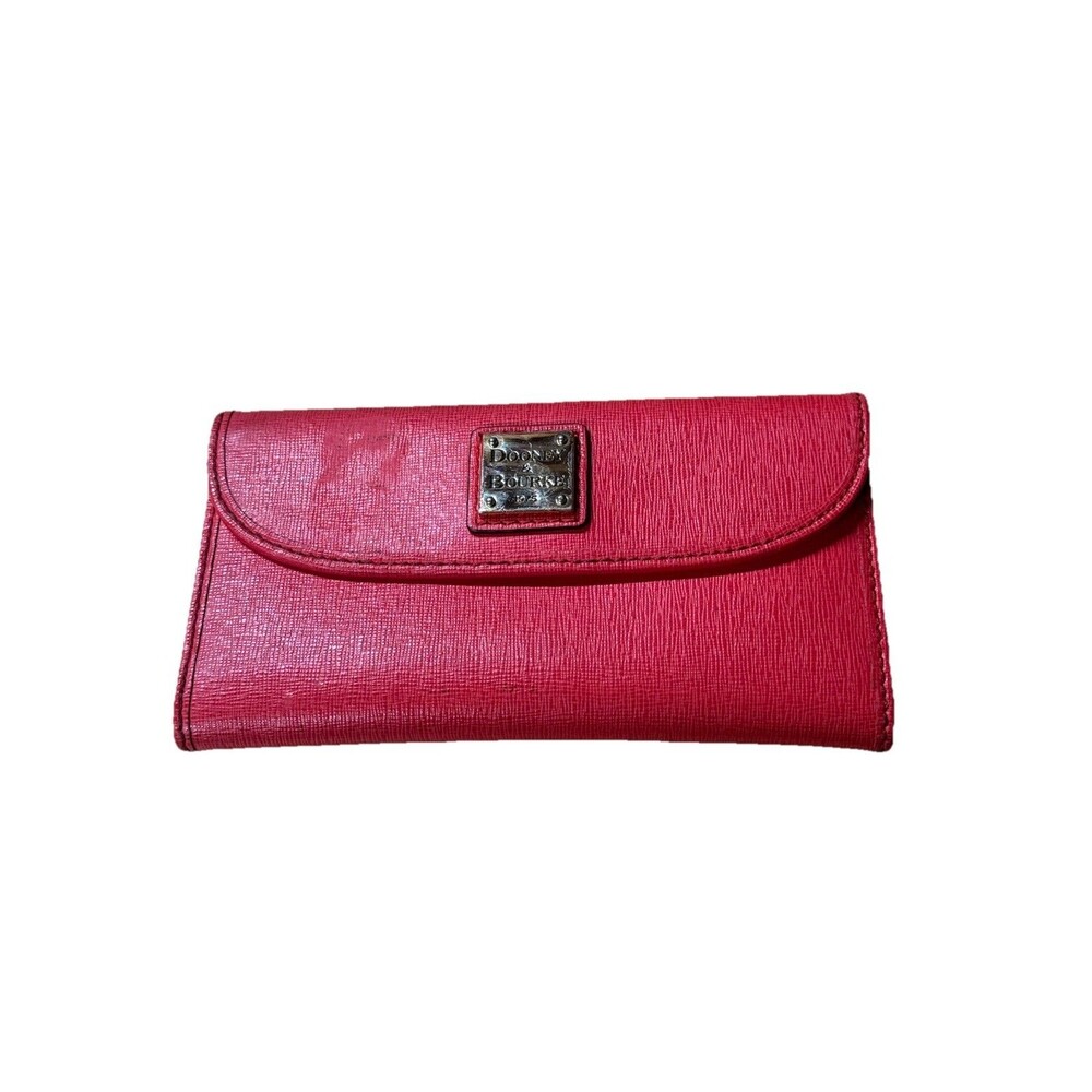 Dooney & Bourke Red Wallet Multi Card Slot Zip Pockets with Flap Over & Snap